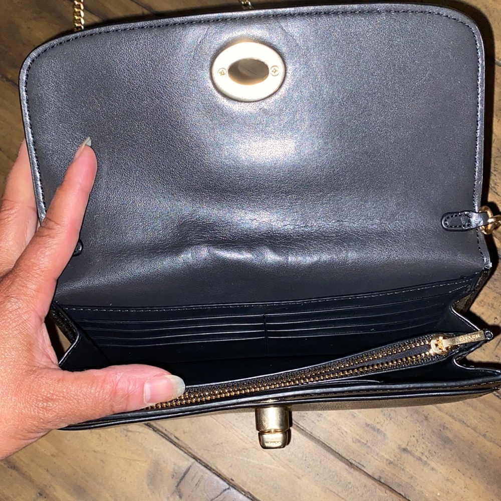 Black leather with removable gold chain clutch - Picture 2 of 11